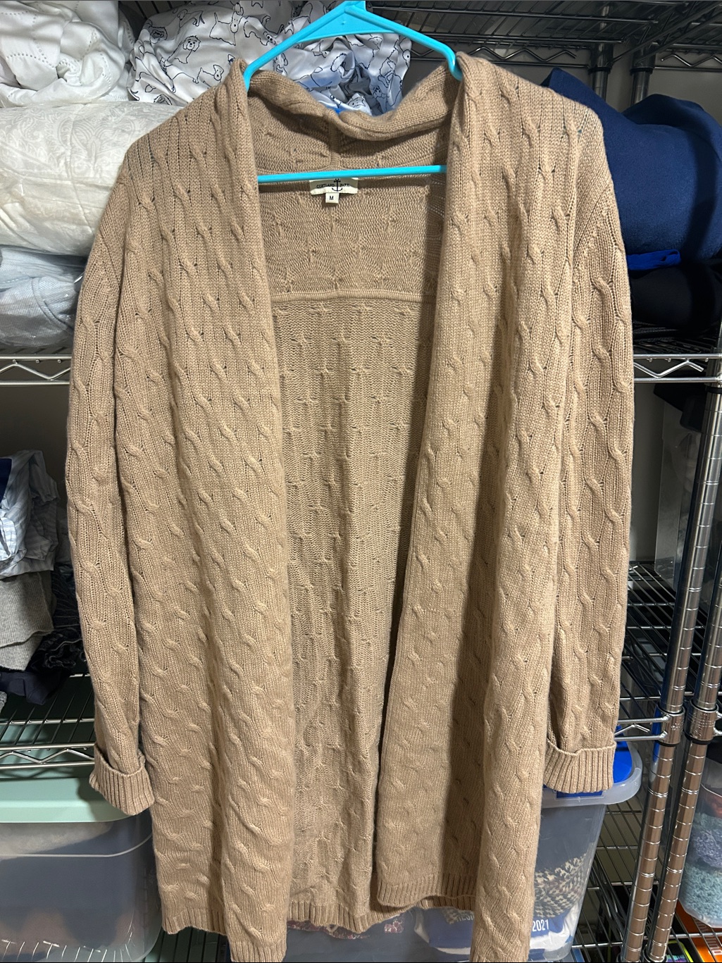 Open-Front Cable Knit Cardigan Sweater - Camel